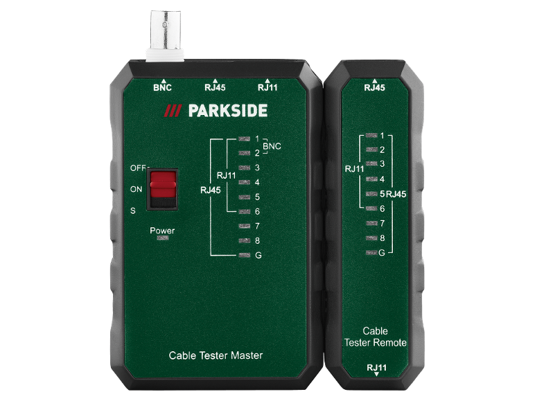 Parkside kabeltesterset met master- en remote-eenheid.