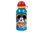 Blauwe waterfles met een tekening van Mickey Mouse, kersen en de tekst 'CHAMPION'.