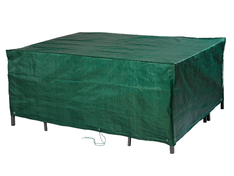 Groene beschermhoes voor tuinmeubelen.