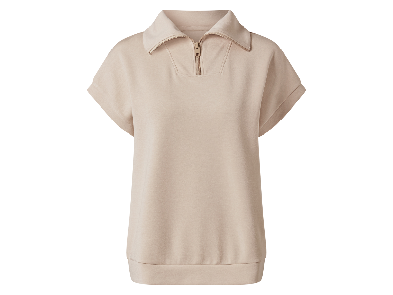 Beige shirt met korte mouwen en rits.