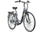 Een grijze elektrische fiets met groene accenten.