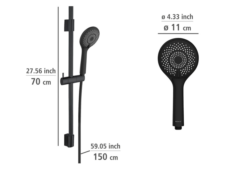 Een zwarte douchekop met een verchroomde stang van WENKO.