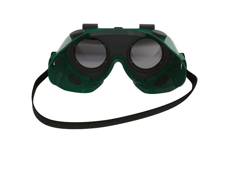 Groene veiligheidsbril met band.