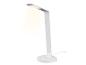 Witte LED-bureaulamp met draadloze oplader.
