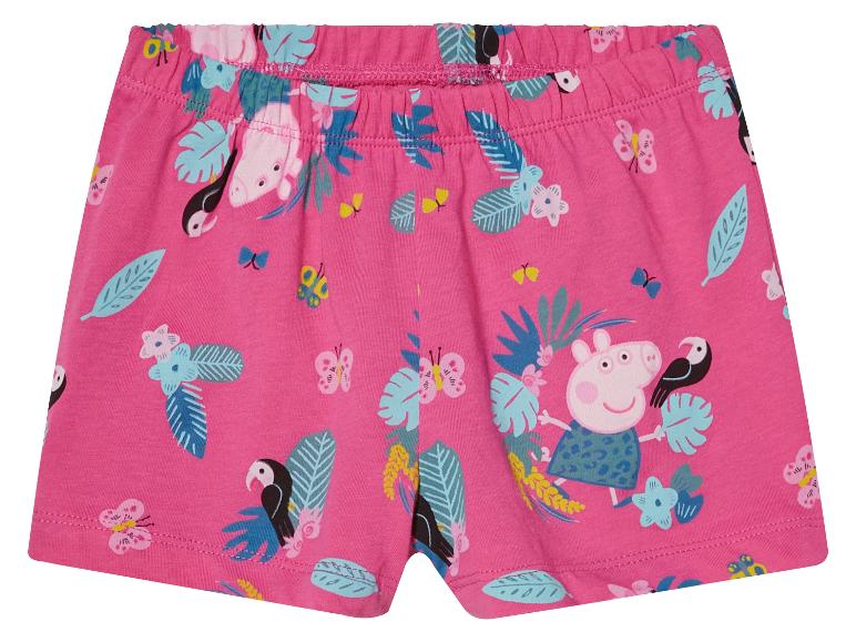 Roze Peppa Pig shorts, tropische print met toekans.