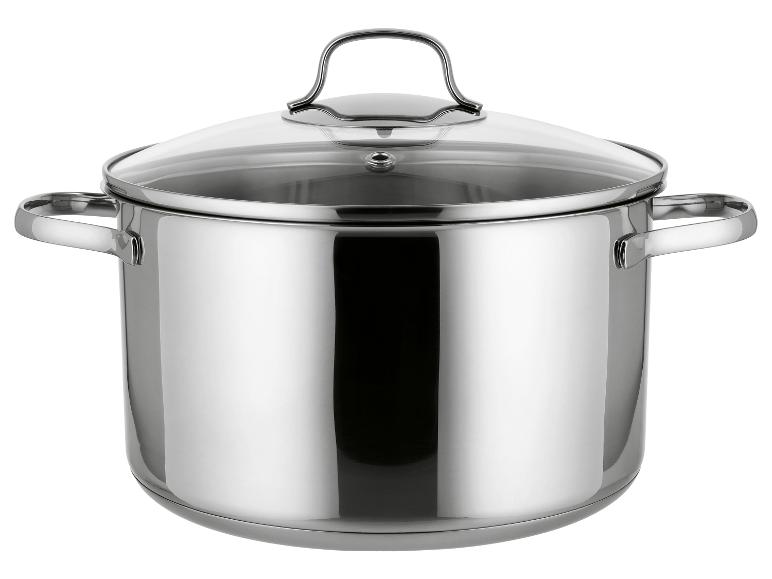 Roestvrijstalen kookpan met glazen deksel en metalen handgrepen