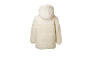 Kinderjas met capuchon, van wit pluche en gewatteerd materiaal.