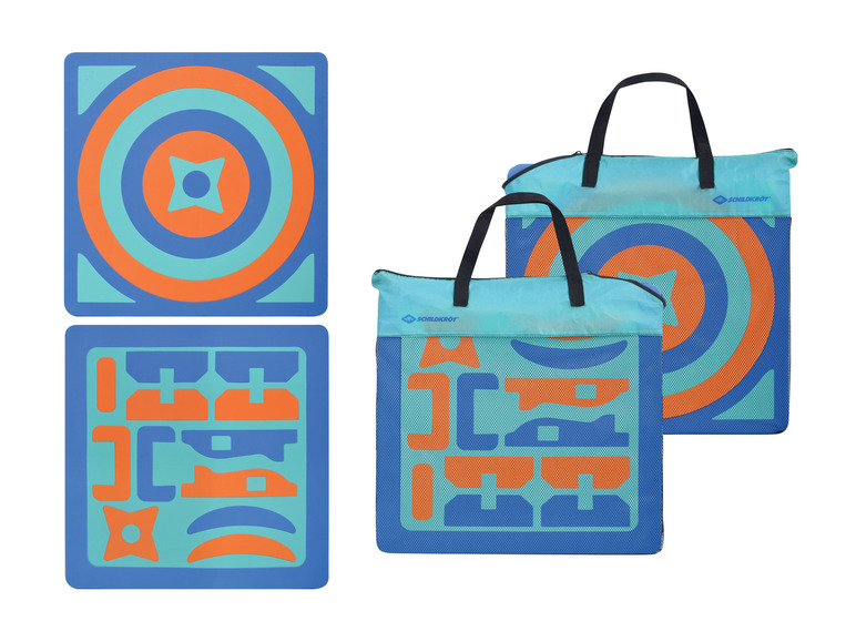 Twee Schildkröt strandmatten met geometrische patronen in een tas.