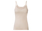 Beige tanktop met spaghettibandjes.