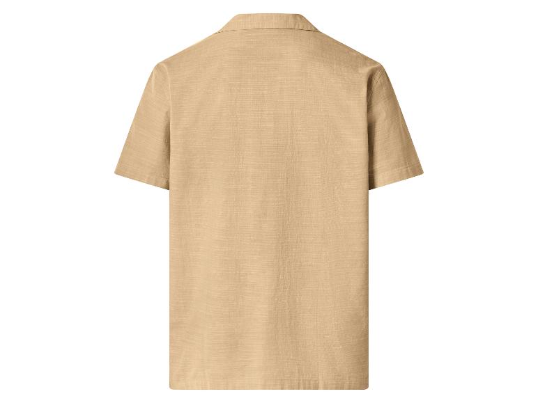 Beige herenoverhemd met korte mouwen, achterkant.
