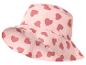 Roze bucket hat met hartjespatroon.