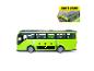 Groene speelgoedbus met de tekst 'TRAVEL BUS' en licht- en geluidsfuncties.