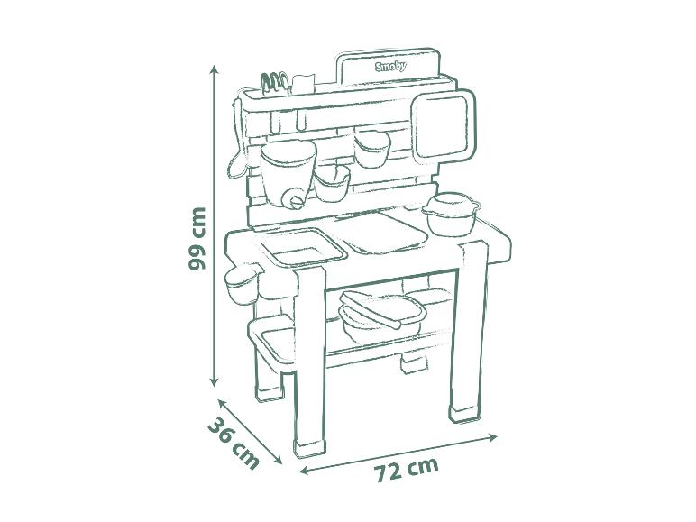 Smoby speelkeuken met gootsteen, fornuis en planken, 99x72x36 cm.