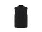 Lange zwarte gewatteerde dames bodywarmer met rits.