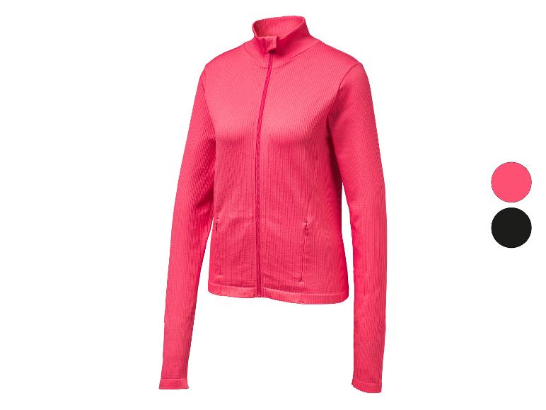 Fuchsia dames sportjack met rits en hoge kraag, verkrijgbaar in fuchsia en zwart.