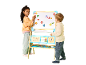 Twee kinderen spelen met een magneetbord met letters en cijfers