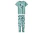 Mintgroene pyjama met T-shirt met korte mouwen en broek met cartoonfigurenprint en het nummer 1928.