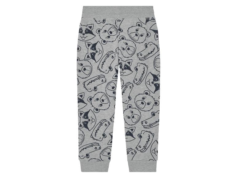 Grijze kinderjogging met dierenprint: wasberen, beren.