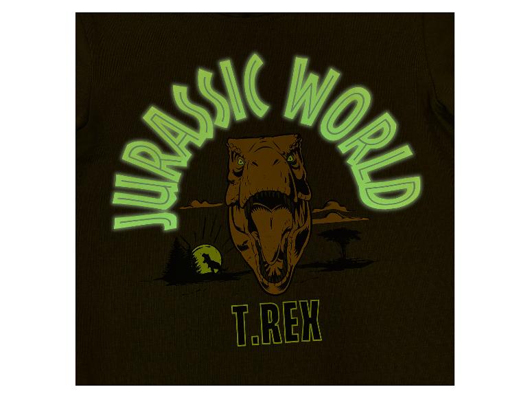 T-shirt met Jurassic World T.REX-print, met een dinosaurushoofd en lichtgevende tekst.