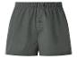 Donkergrijze katoenen boxershort met elastische tailleband en knoopsluiting.