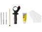 Boorhameraccessoires: boren, handgreep, vet en reinigingsdoek.