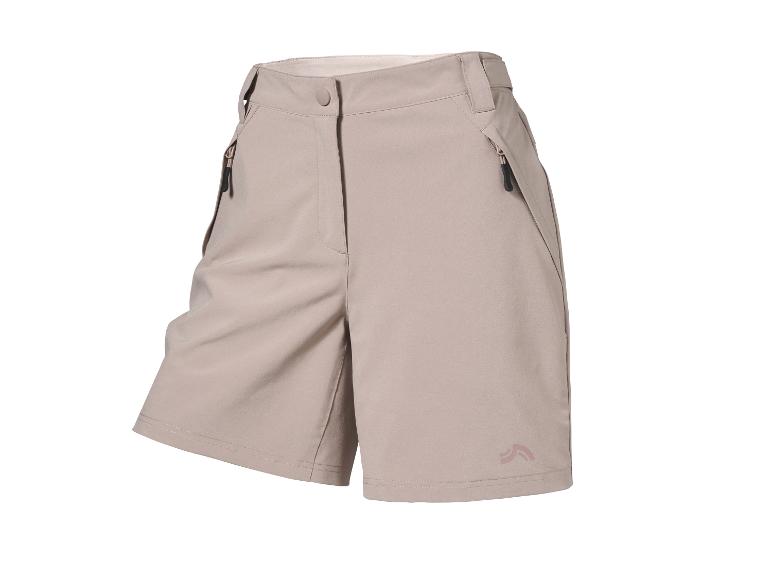 Beige sportshorts met ritsen en een knoop.
