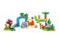 LEGO Duplo set met diverse dieren zoals olifanten, panda's, tijgers, herten en schildpadden.