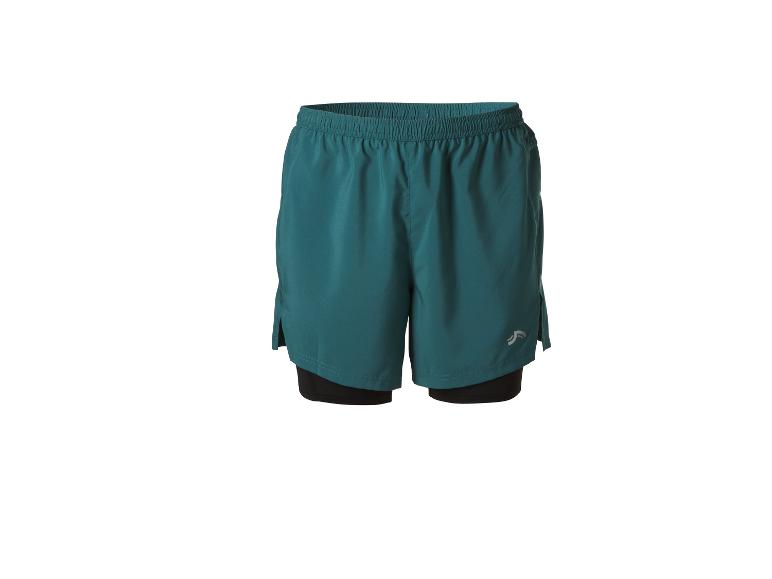 Petrolgroene sportshort met geïntegreerde zwarte binnenbroek