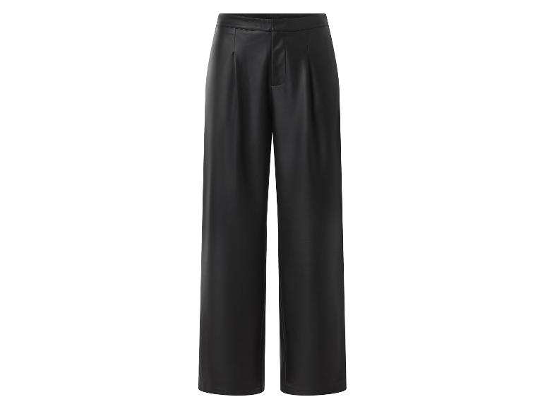Zwarte wijde broek van imitatieleer met plooien