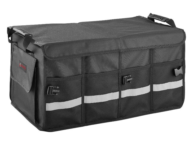 Zwarte Ultimate bezorgtas met meerdere vakken en reflecterende strepen.