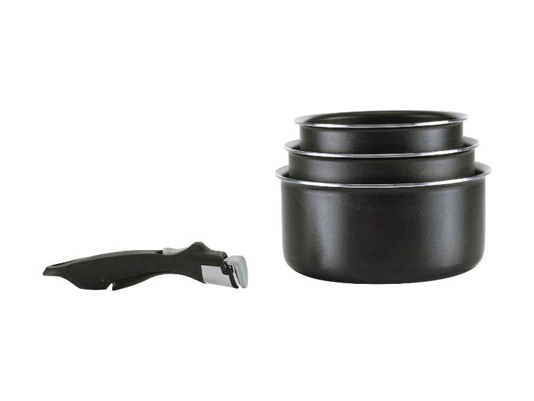 Set zwarte pannen met afneembare handgreep