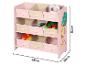 Roze kinderopbergrek met stoffen bakken en dierenmotieven, 65x30x62cm.