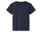 Donkerblauw t-shirt met korte mouwen.