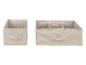 Twee beige opbergdozen, een met vakken voor kleding