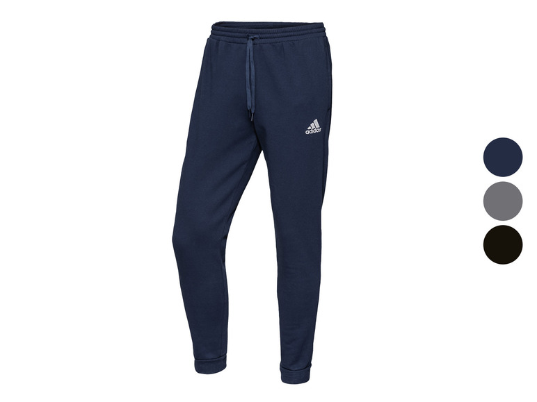 Blauwe joggingbroek met logo van Adidas.