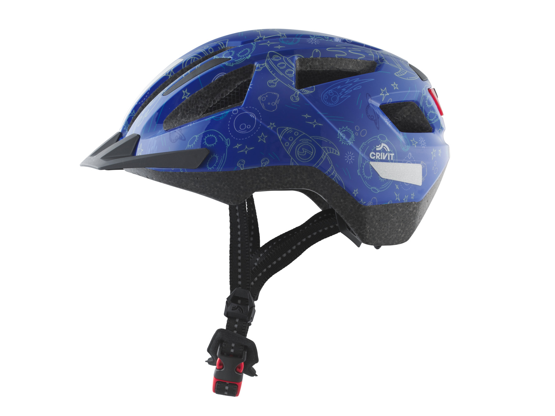 CRIVIT Kinder fietshelm met achterlicht (Raketten/blauw)