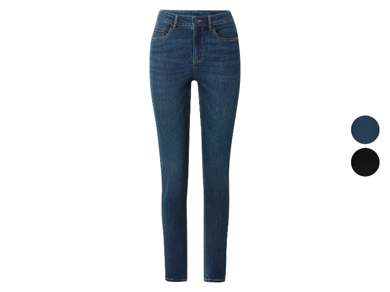 Donkerblauwe skinny jeans voor dames met twee kleuropties: blauw en zwart.
