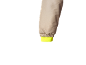 Mouw van een beige jas met een neongele fleece manchet.
