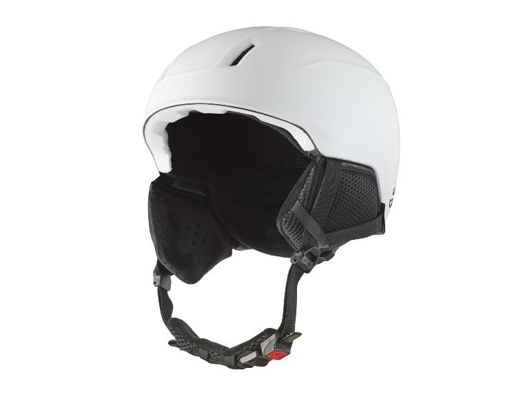 Witte skihelm met zwarte banden en binnenvoering