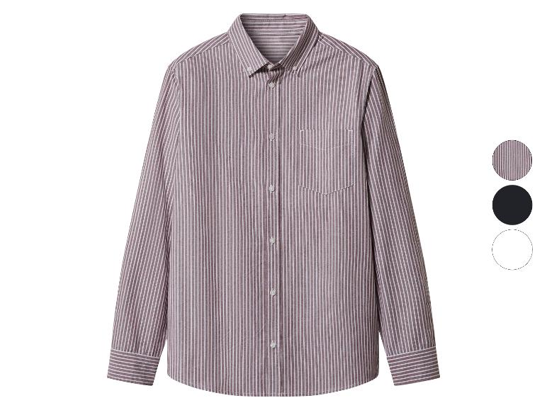 Overhemd met lange mouwen met bruine en witte strepen, button-down kraag en borstzak.