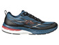 Blauwe Saucony hardloopschoenen met rode accenten.