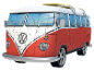 3D-puzzel in de vorm van een klassieke rood-witte camper met surfplank