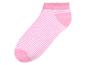 Roze sokken met witte strepen.
