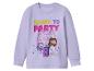 Paarse kinderhoodie met 'READY TO PARTY' tekst en Gabby's Dollhouse-personages.