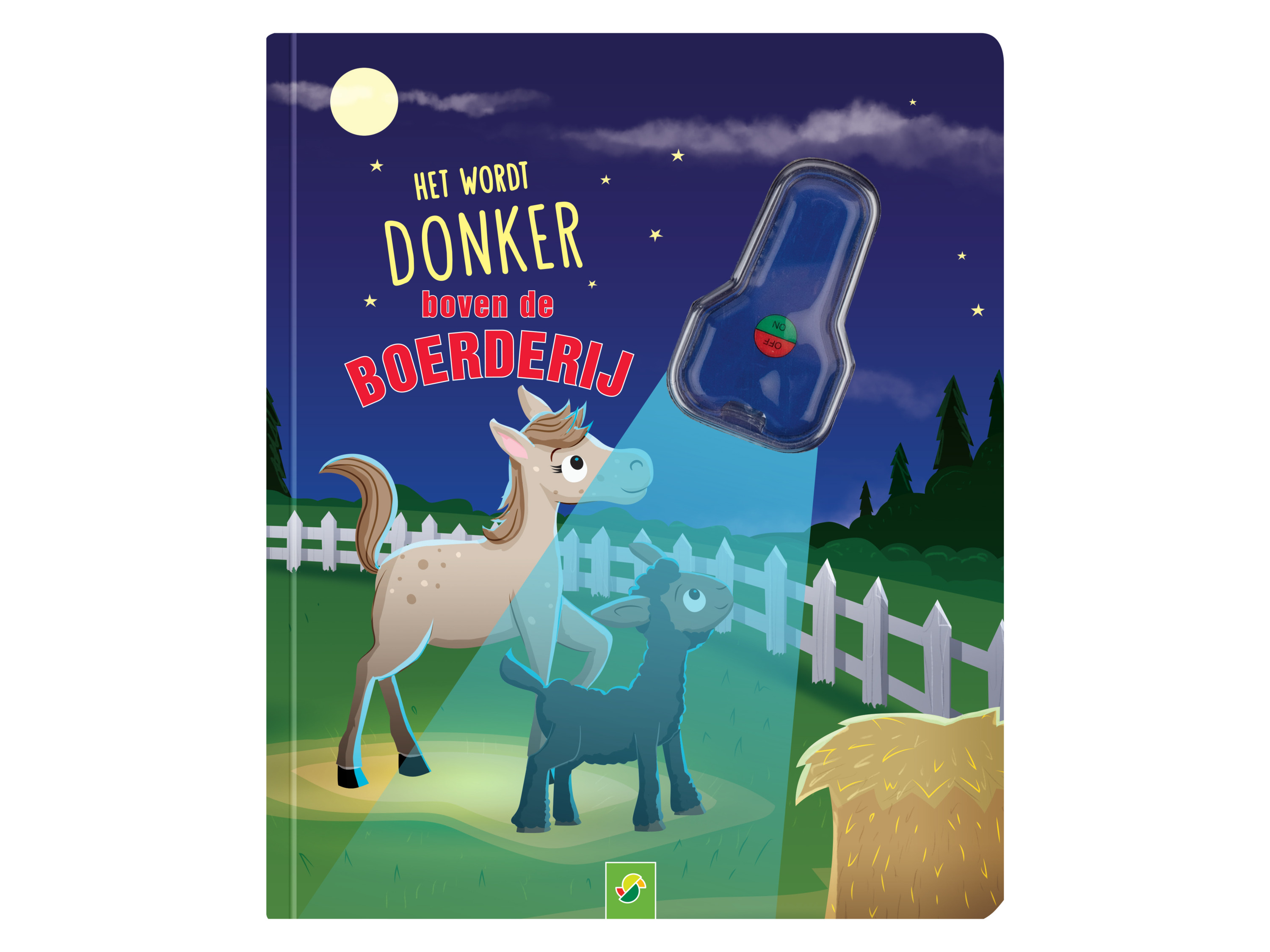 Kinderboek prentenboek met UV-zaklamp (Het wordt donker boven de boerderij)