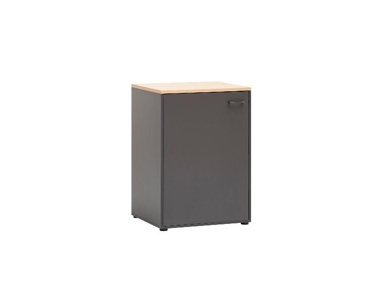 Grijze kast met licht houten blad