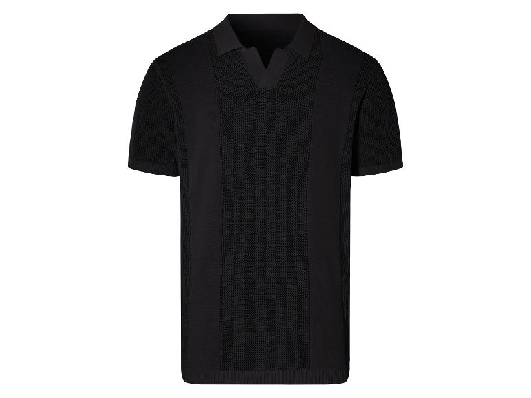Zwart opengewerkt gebreid poloshirt: elegante en casual stijl.