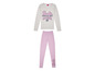 Een grijze longsleeve met roze Barbie-print en bijpassende roze leggings.