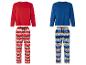 Twee sets pyjama's met lange mouwen met kerstthema en Lidl-logo's.