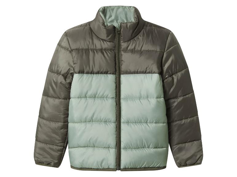 Tweekleurige gewatteerde damesjas in olijfgroen en lichtgroen